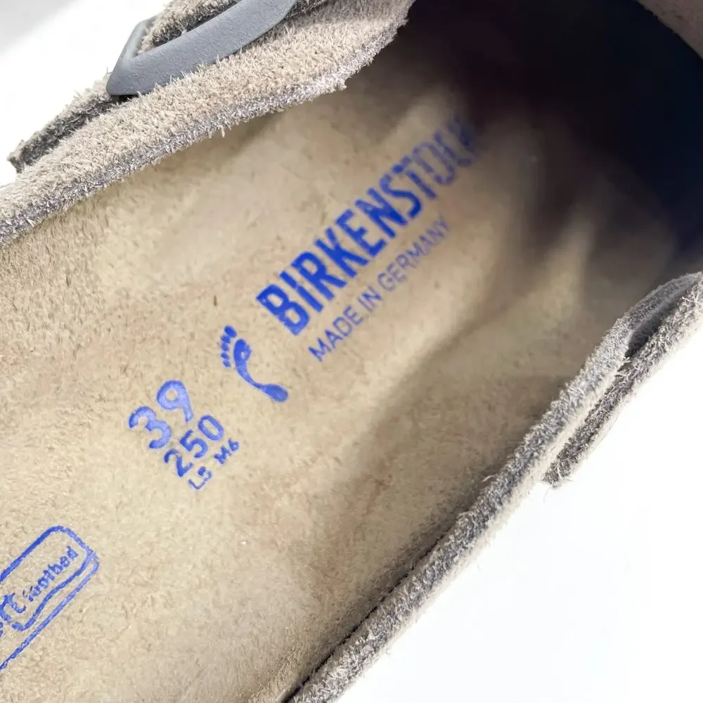 SOLD-Birkenstock Boston Mules Grey Suede Leather Soft Footbed Sz 39 / 8 NARROW - Picture 8 of 8